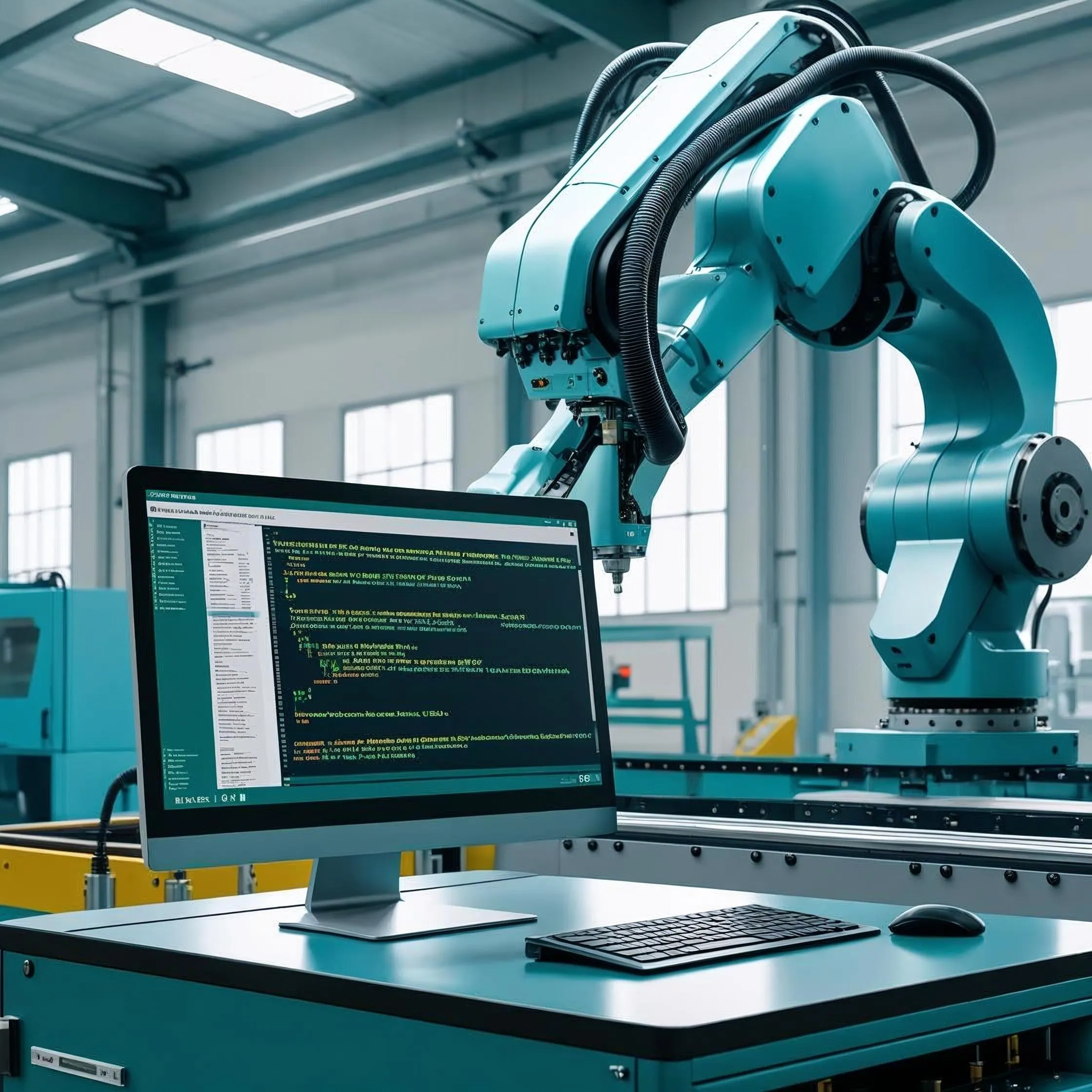 Cánh tay robot công nghiệp kết nối với hệ thống điều khiển