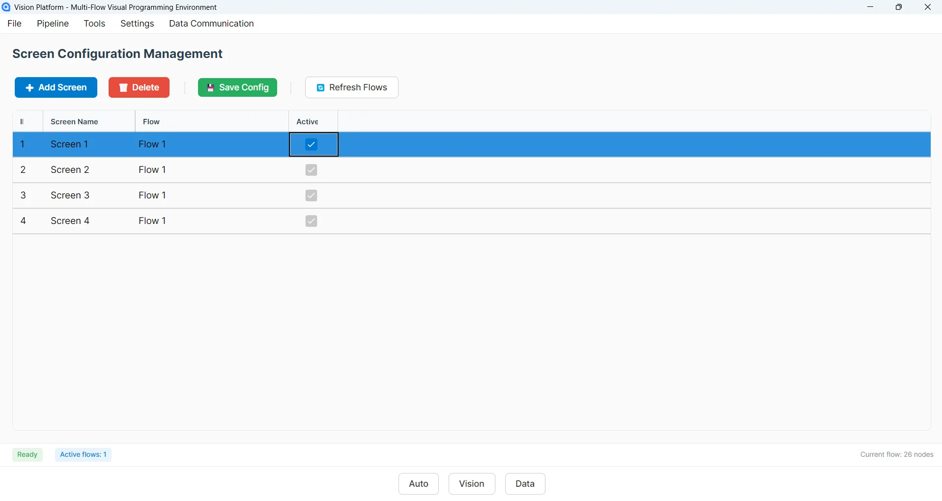 Giao diện VisionFlow — SCREEN CONFIGURATION